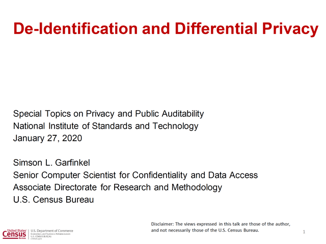 [Slides] De-Identification and Differential Privacy
