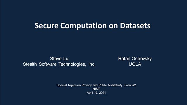 Slides: Secure Computation on Datasets