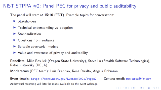 Slides: NIST STPPA #2 Panel PEC for privacy and public auditability