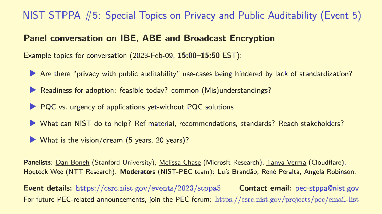 Slide: STPPA5 Panel conversation on IBE, ABE and broadcast encryption